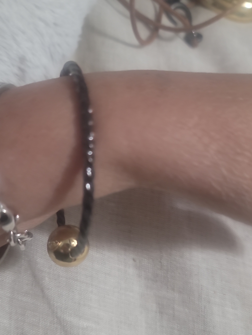 Gold Accent Black Cord Women's Bracelet Metal